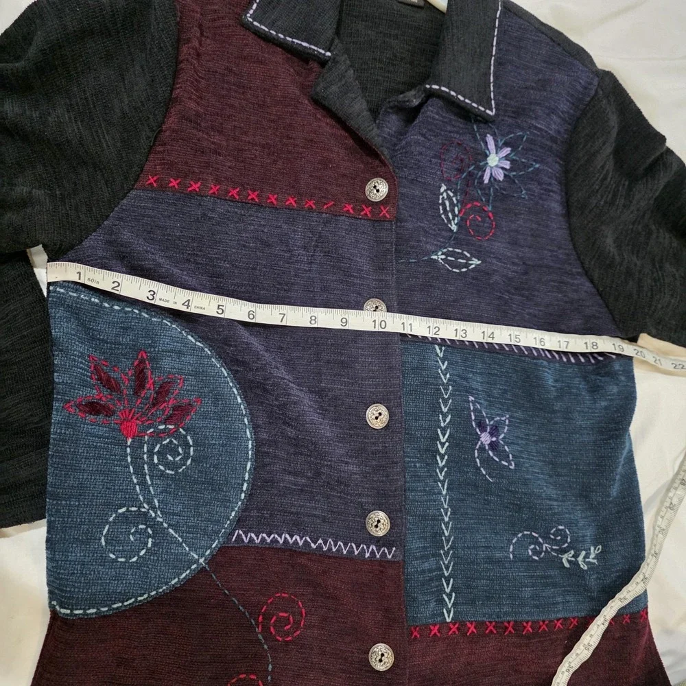 Women Patchwork Tapestry Jacket Medium Fairy Whimsigoth Indie Floral Embroidered